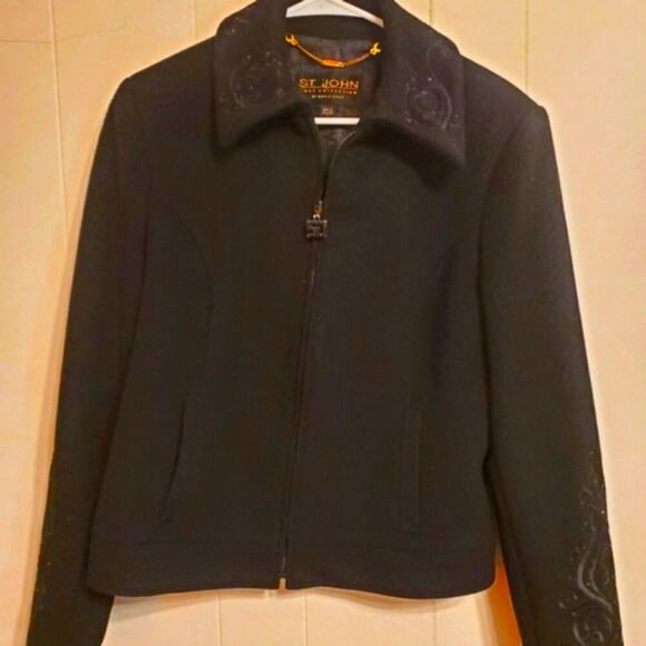 St. John Coat Collection blk wool/cashmere/angora blend embellished coat…